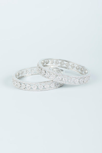 White Finish Zircon Bangles (Set of 2)