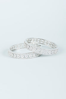 White Finish Zircon Bangles (Set of 2)