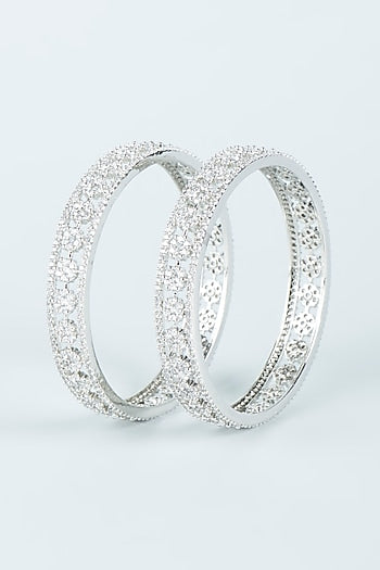 White Finish Zircon Bangles (Set of 2)