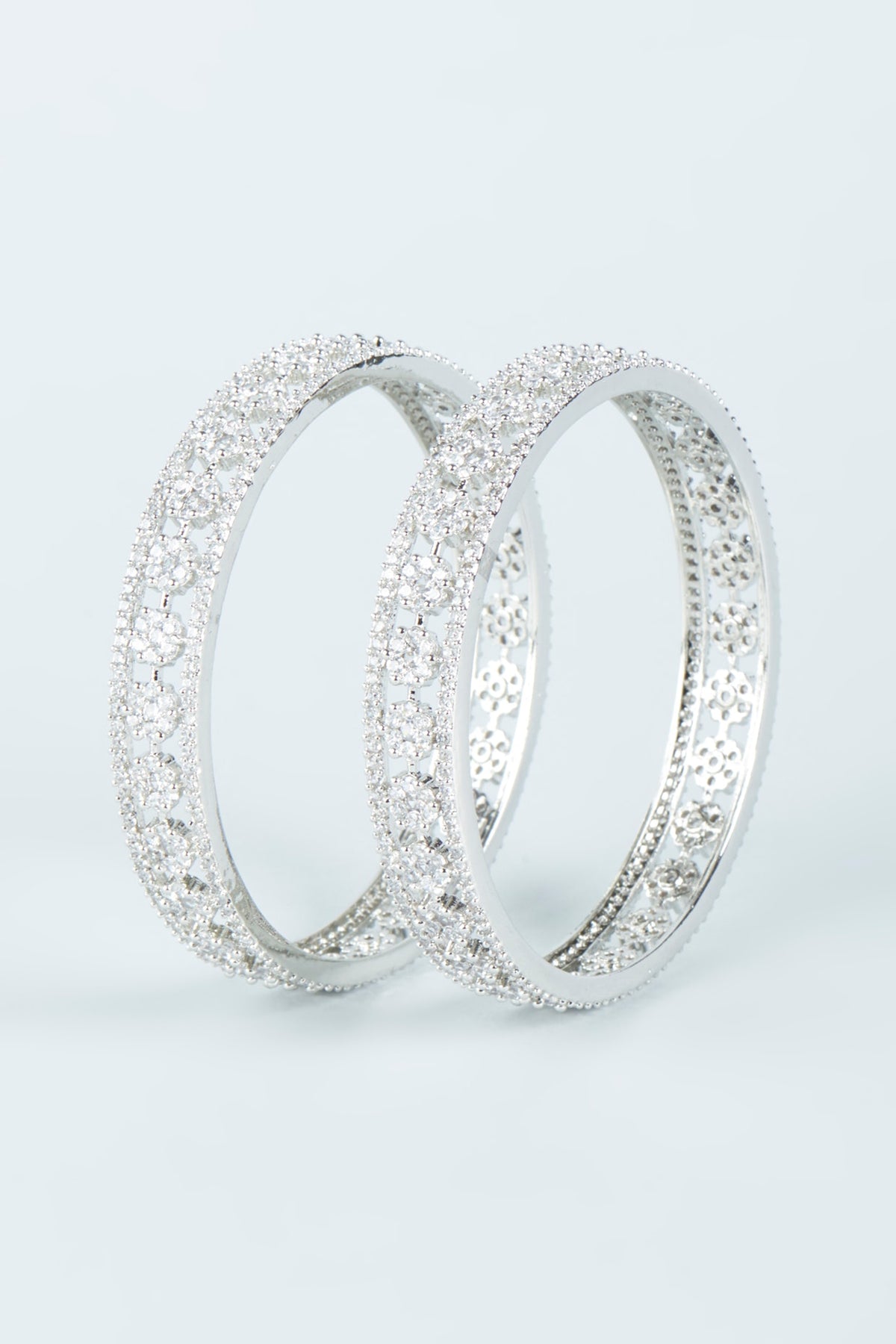 White Finish Zircon Bangles (Set of 2)