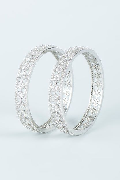 White Finish Zircon Bangles (Set of 2)