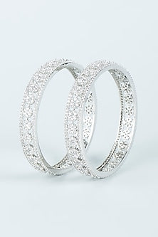 White Finish Zircon Bangles (Set of 2)