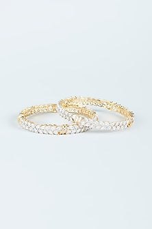 Two-Tone Finish Zircon Bangles (Set of 2)