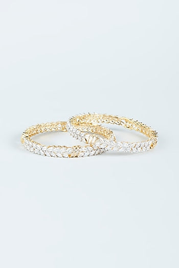 Two-Tone Finish Zircon Bangles (Set of 2)