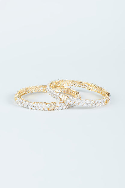 Two-Tone Finish Zircon Bangles (Set of 2)