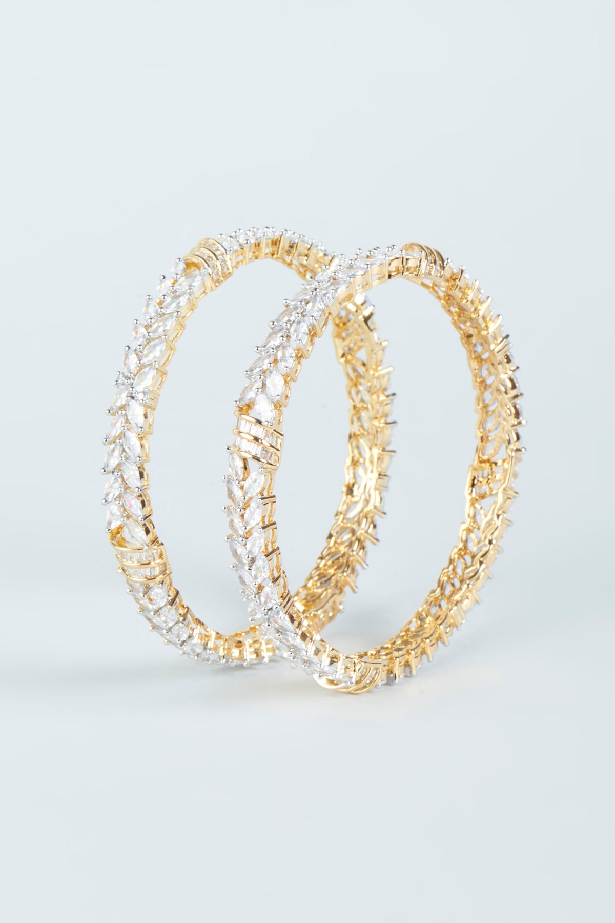 Two-Tone Finish Zircon Bangles (Set of 2)