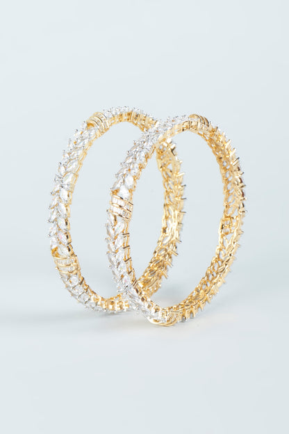Two-Tone Finish Zircon Bangles (Set of 2)