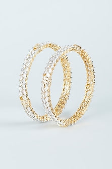 Two-Tone Finish Zircon Bangles (Set of 2)