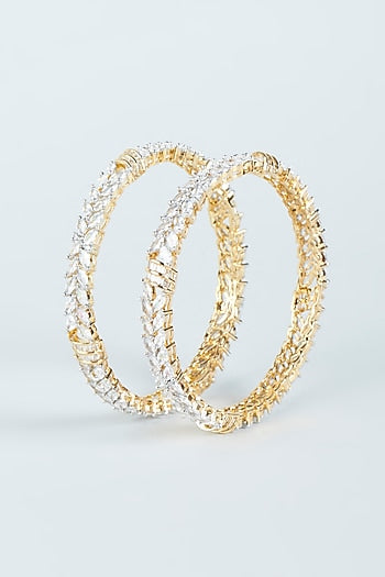 Two-Tone Finish Zircon Bangles (Set of 2)