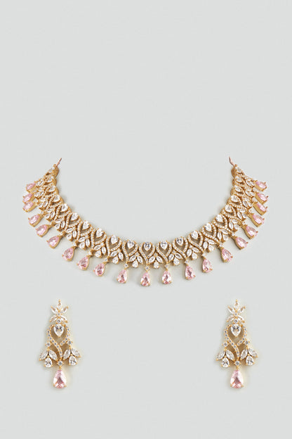 Gold Finish Faux Diamond Necklace Set