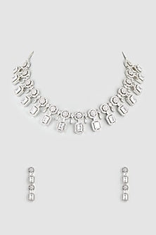 White Finish Faux Diamond & Zircon Necklace Set