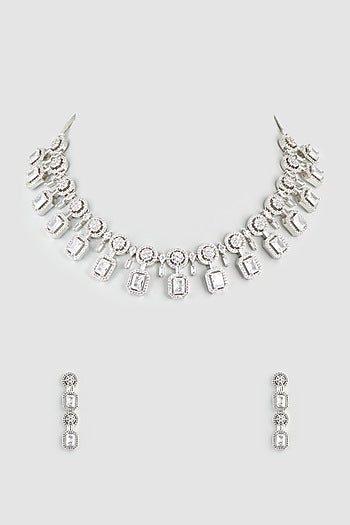 White Finish Faux Diamond & Zircon Necklace Set