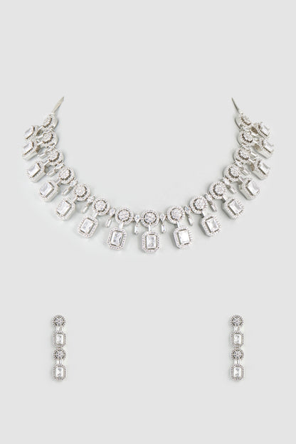 White Finish Faux Diamond & Zircon Necklace Set
