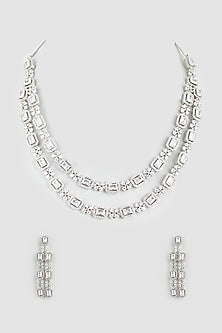 White Finish Faux Diamond & Zircon Layered Necklace Set