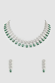 White Finish Emerald Synthetic Stone & Zircon Necklace Set