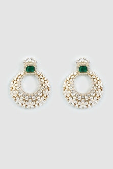 Gold Finish Faux Diamond & Emerald Synthetic Stone Earrings