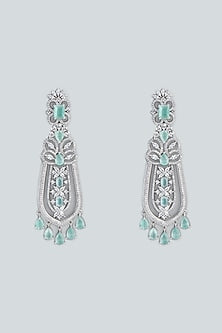 White Finish Aqua Stone & Zircon Dangler Earrings