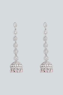 White Finish Zircon & Pink Stone Dangler Earrings