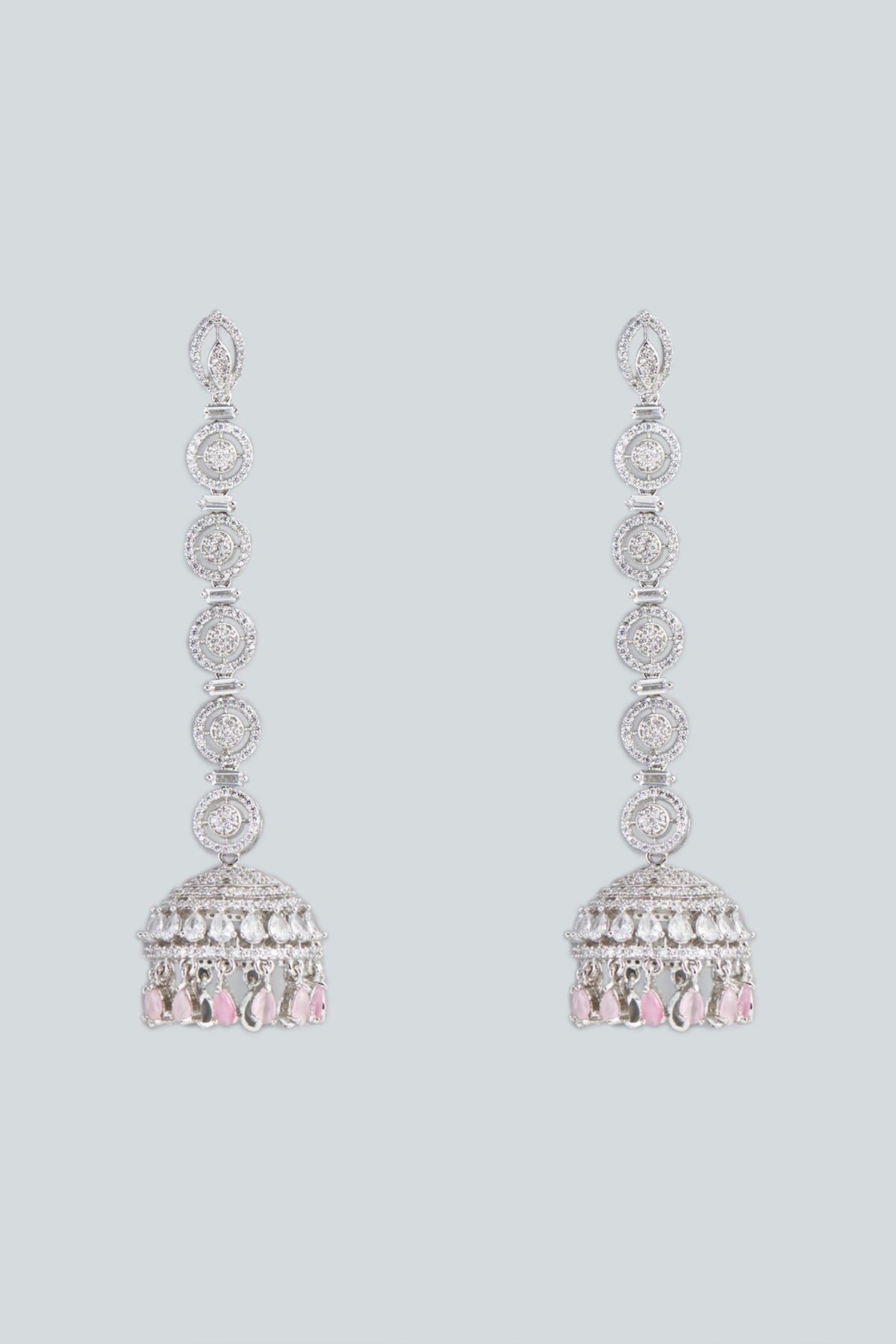 White Finish Zircon & Pink Stone Dangler Earrings