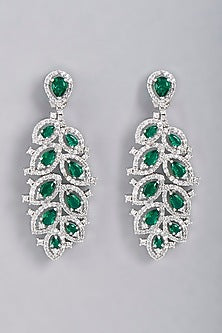 White Finish Green Stone Dangler Earrings