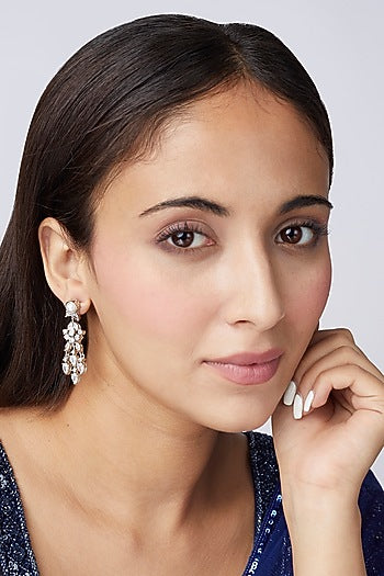 White Finish Faux Diamond Dangler Earrings