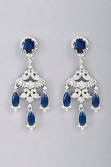 White Finish Blue Synthetic Stone Dangler Earrings