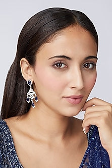 White Finish Blue Synthetic Stone Dangler Earrings
