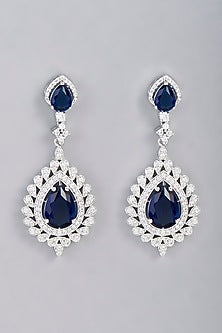 White Finish Blue Synthetic Stone Dangler Earrings