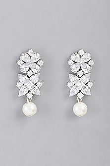 White Finish Faux Diamond & Pearl Choker Necklace Set