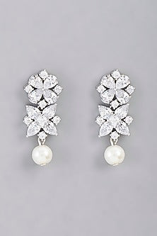White Finish Faux Diamond & Pearl Choker Necklace Set