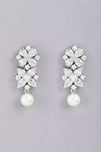 White Finish Faux Diamond & Pearl Choker Necklace Set