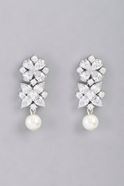 White Finish Faux Diamond & Pearl Choker Necklace Set