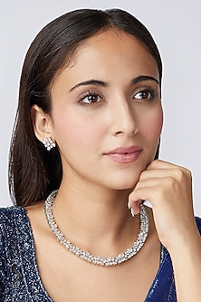 White Finish Faux Diamond Choker Necklace Set