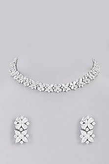 White Finish Faux Diamond Choker Necklace Set