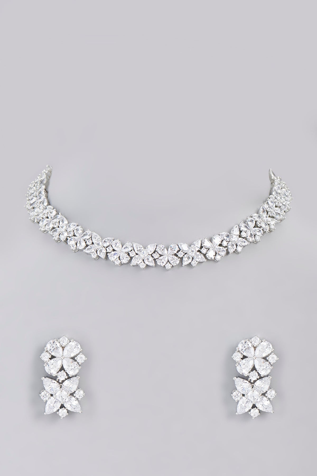 White Finish Faux Diamond Choker Necklace Set