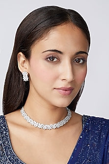 White Finish Faux Diamond Choker Necklace Set