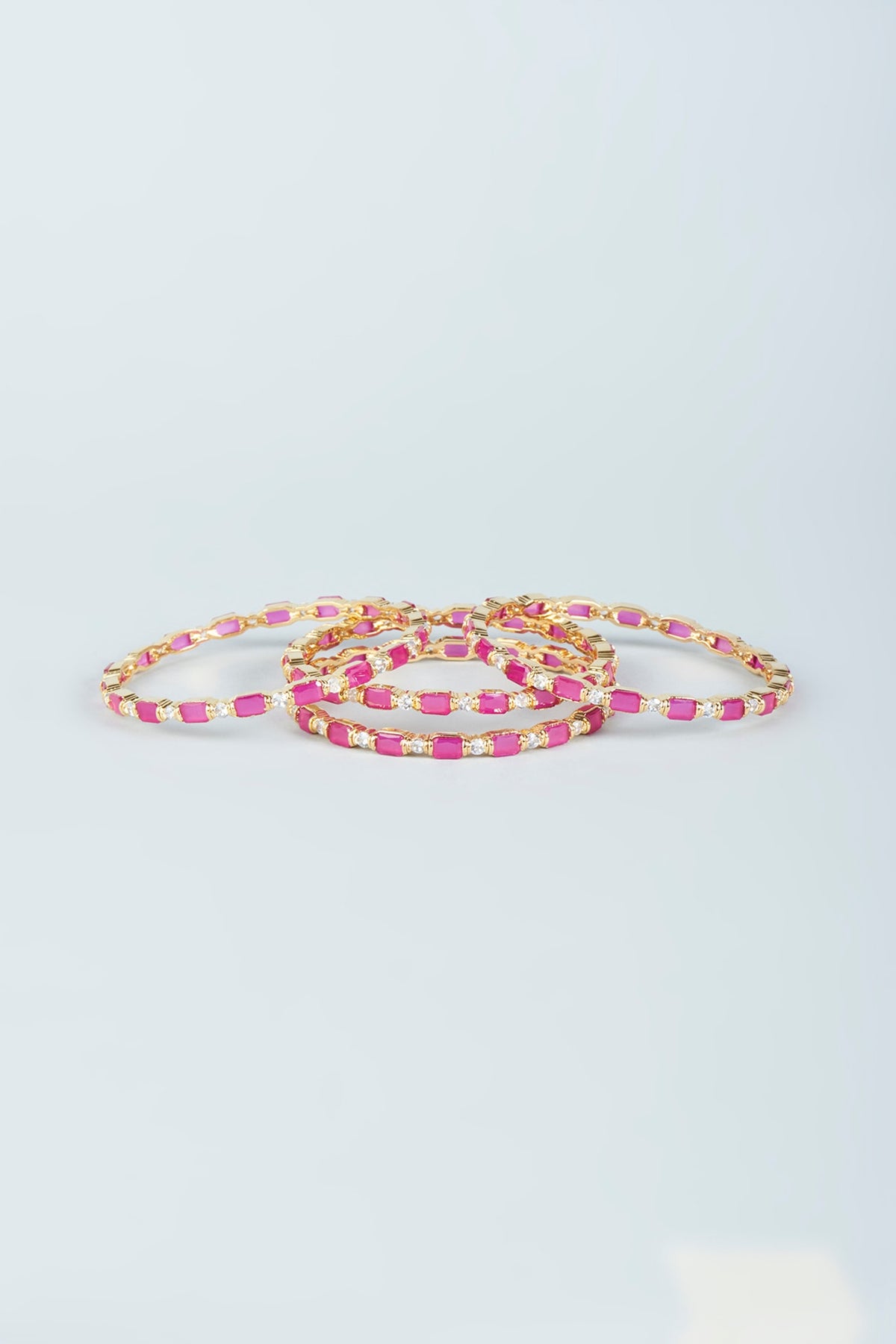 Gold Finish Red Zircons Bangles (Set of 4)