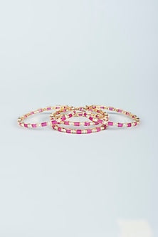 Gold Finish Red Zircons Bangles (Set of 4)
