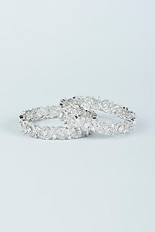 White Finish Zircon Bangles (Set of 2)