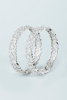 White Finish Zircon Bangles (Set of 2)