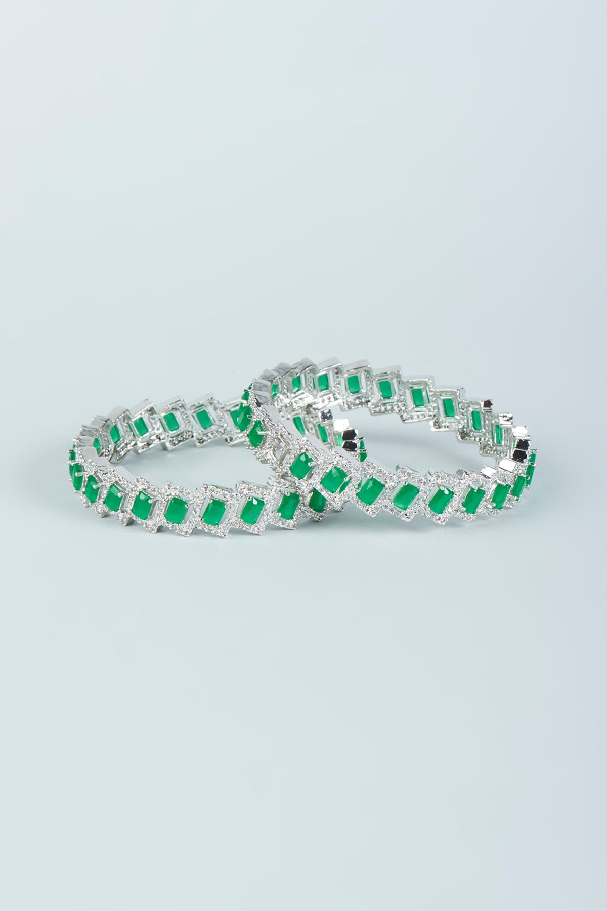 White Finish Green Zircon Bangles (Set of 2)
