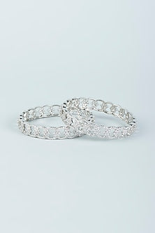 White Finish Zircon Bangles (Set of 2)