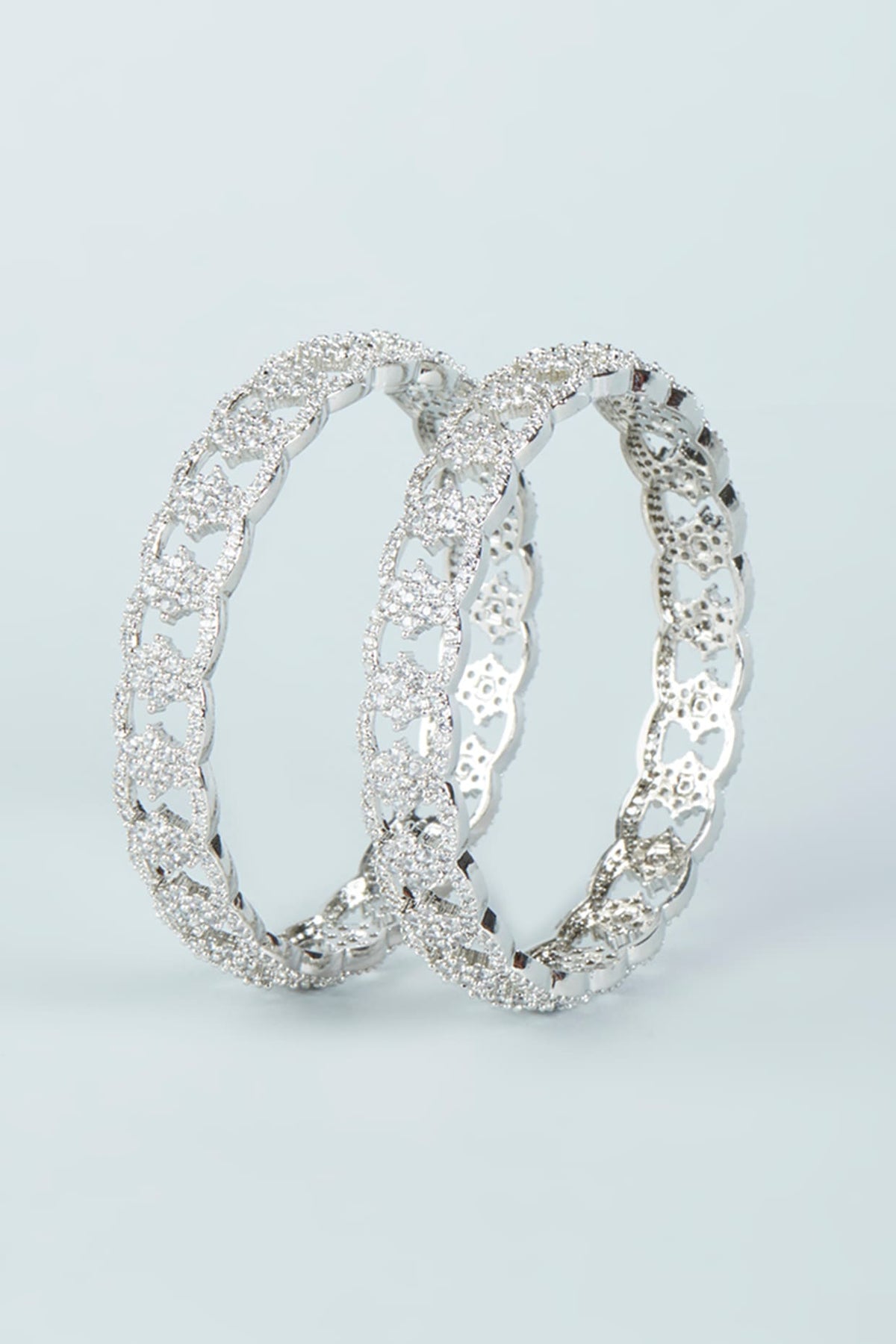 White Finish Zircon Bangles (Set of 2)