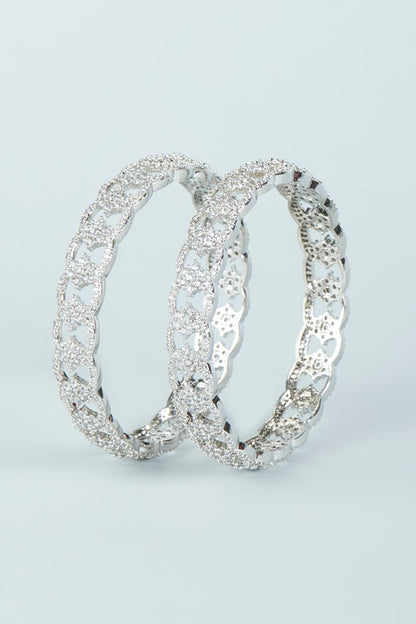 White Finish Zircon Bangles (Set of 2)