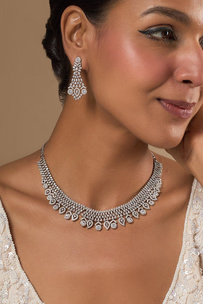 White Finish Zircon Necklace Set