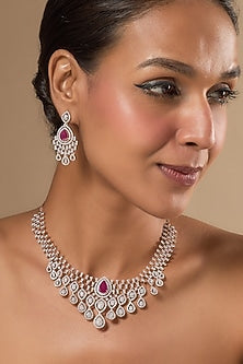 Rose Gold Finish Zircon & Red Stone Necklace Set