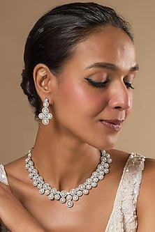 White Finish Zircon & Pearl Necklace Set