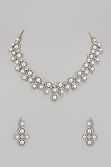 White Finish Zircon & Pearl Necklace Set