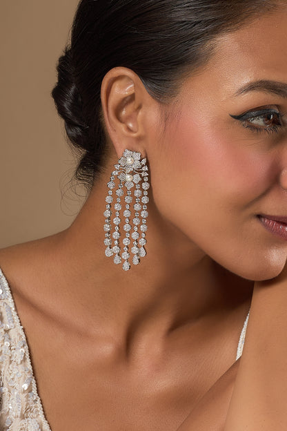 White Finish Zircon Dangler Earrings