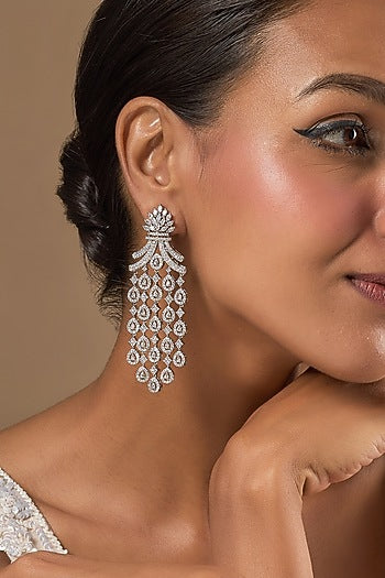 White Finish Zircon Dangler Earrings